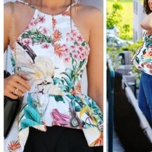 Anthropologie Floral High Low Peplum Tank